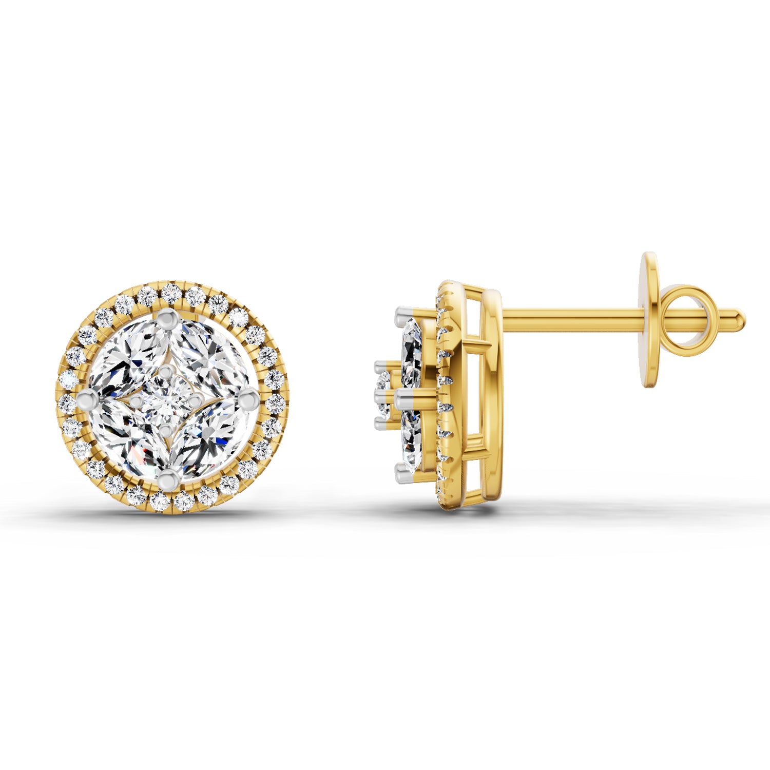0.79 Carat Marquise Shape Cluster Diamond Earrings 14K