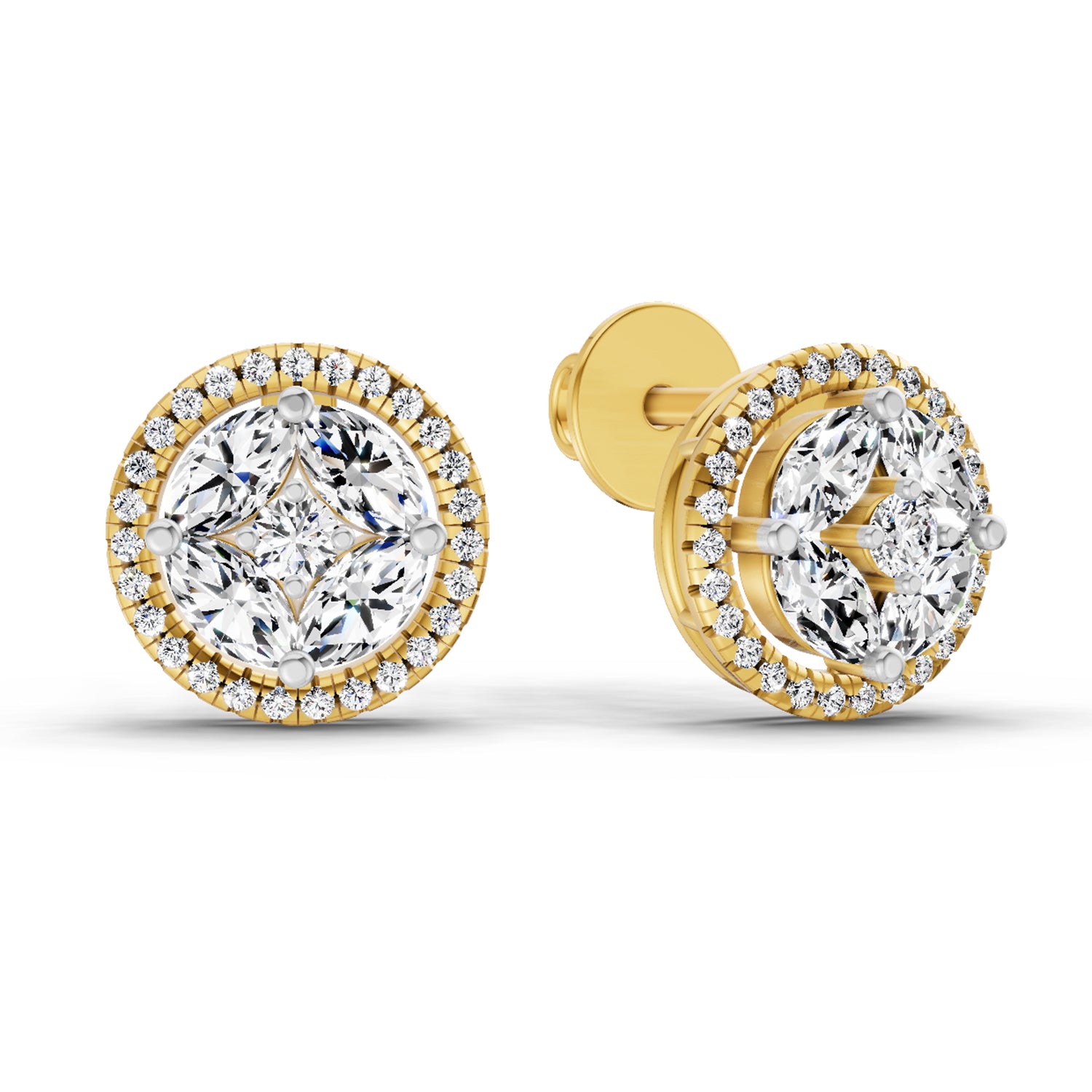 0.79 Carat Marquise Shape Cluster Diamond Earrings 14K