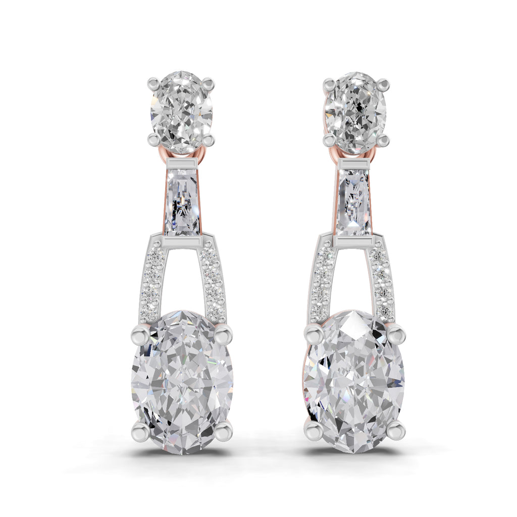 2.4 Carat Oval Shape Dangle Diamond Earrings 14K - Rose Gold