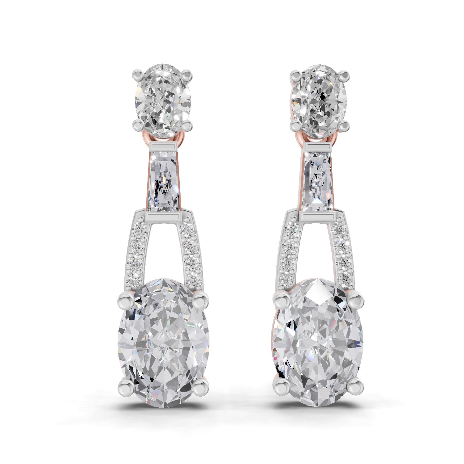 2.4 Carat Oval Shape Dangle Diamond Earrings 14K - Rose Gold