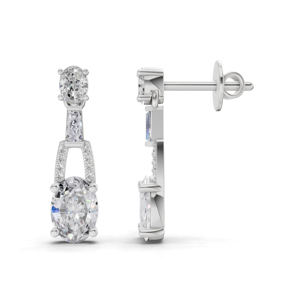 2.4 Carat Oval Shape Dangle Diamond Earrings 14K - White Gold