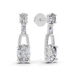 2.4 Carat Oval Shape Dangle Diamond Earrings 14K - White Gold