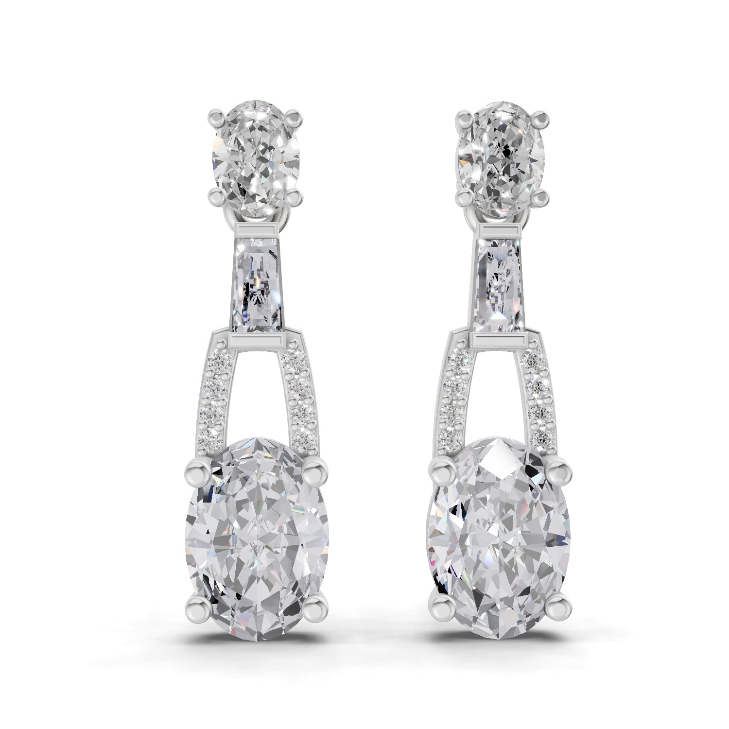2.4 Carat Oval Shape Dangle Diamond Earrings 14K - White Gold