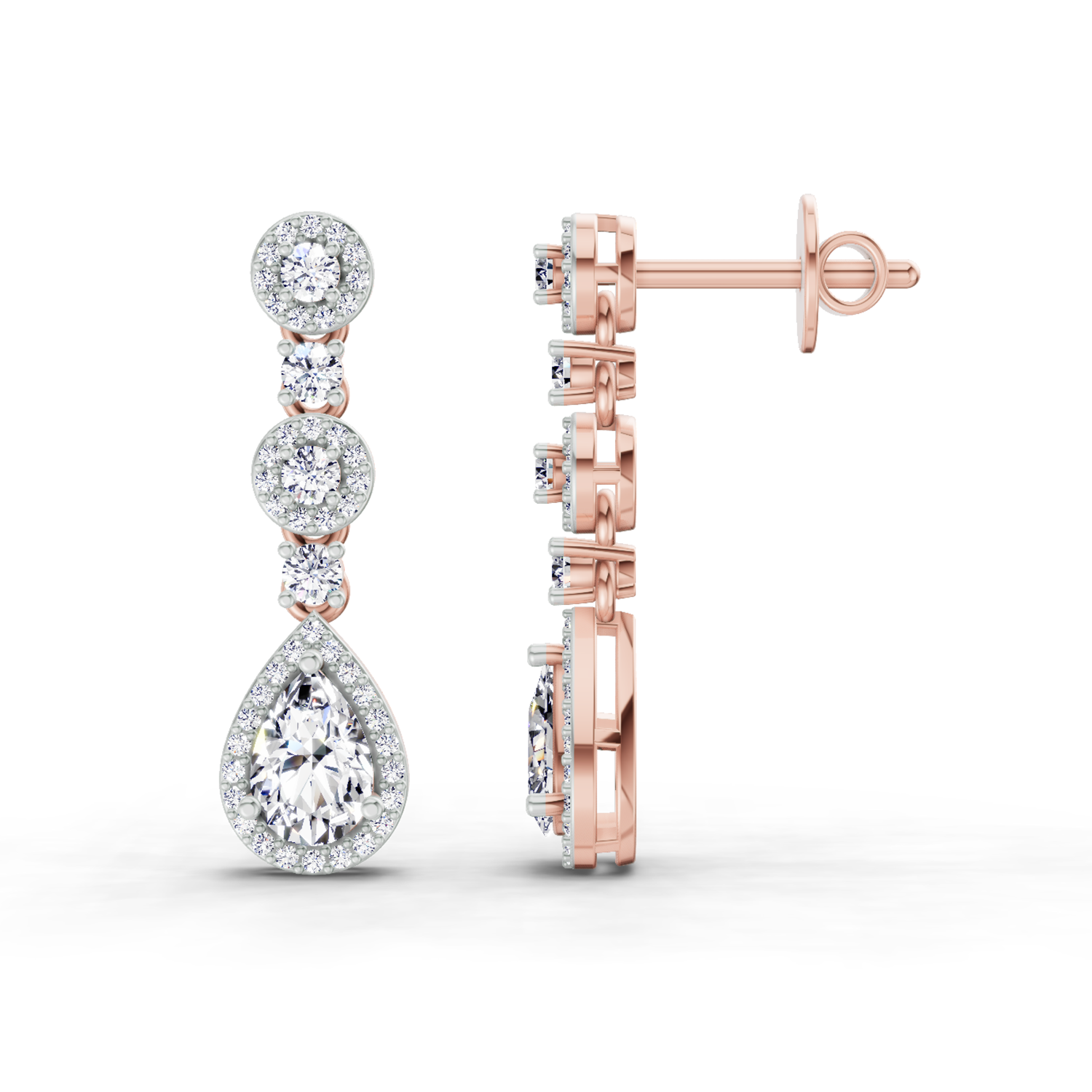 1.67 Carat Pear Shape Dangle Diamond Earrings 14K - Rose Gold