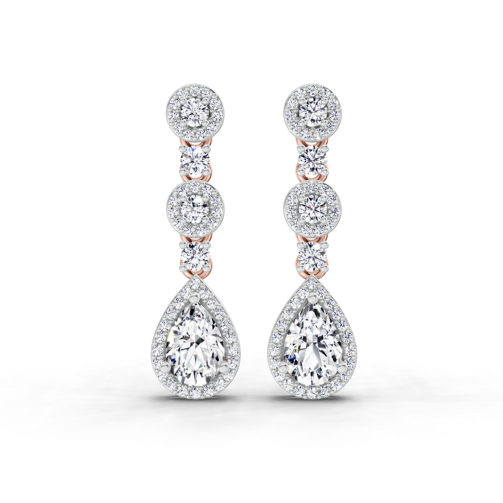 1.67 Carat Pear Shape Dangle Diamond Earrings 14K - Rose Gold