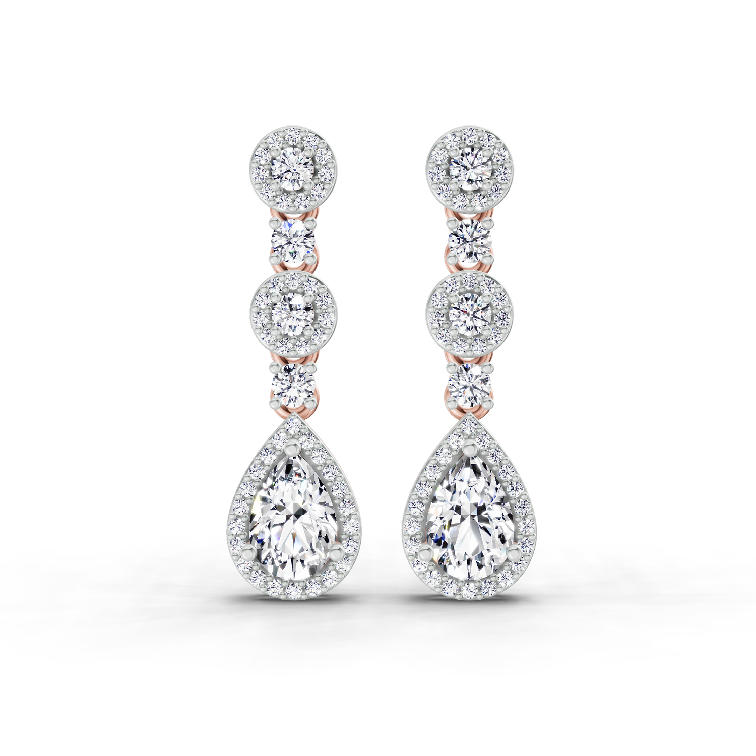 1.67 Carat Pear Shape Dangle Diamond Earrings 14K - Rose Gold