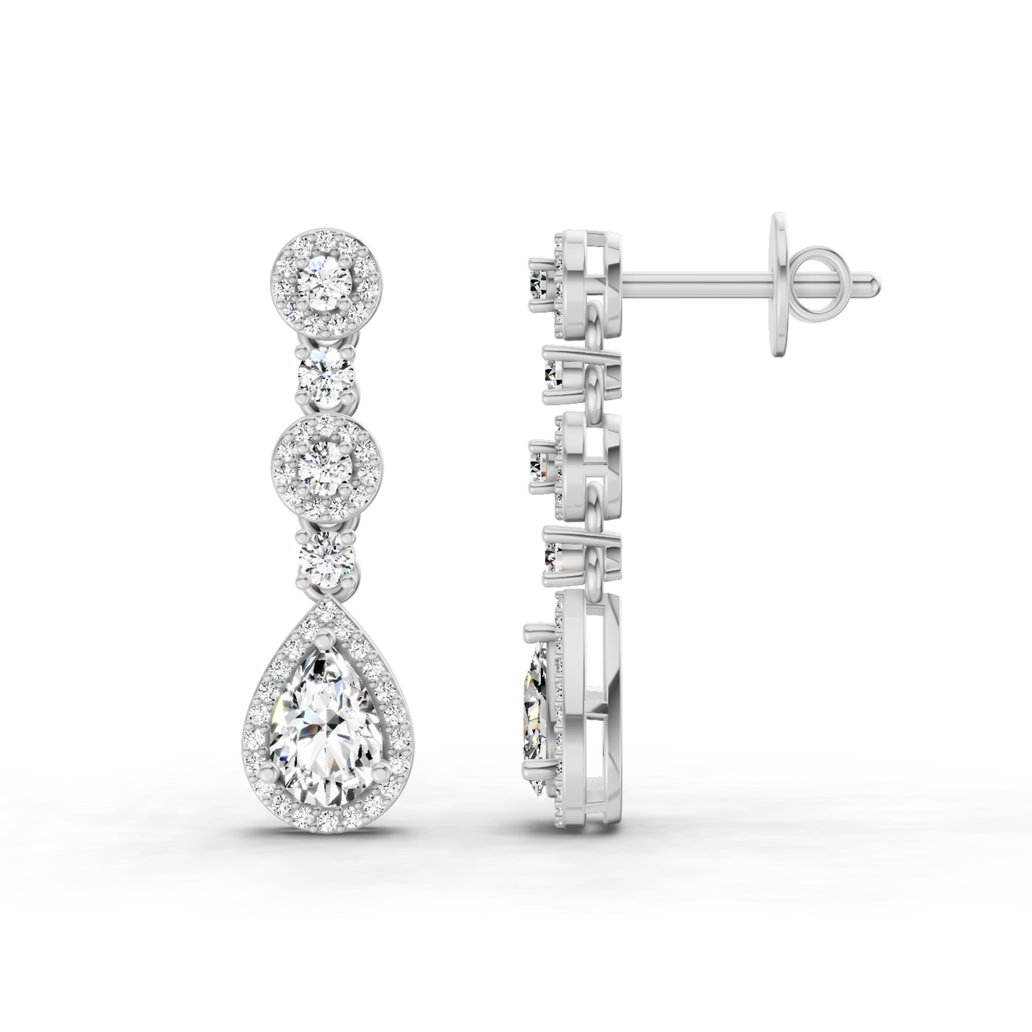 1.67 Carat Pear Shape Dangle Diamond Earrings 14K - White Gold