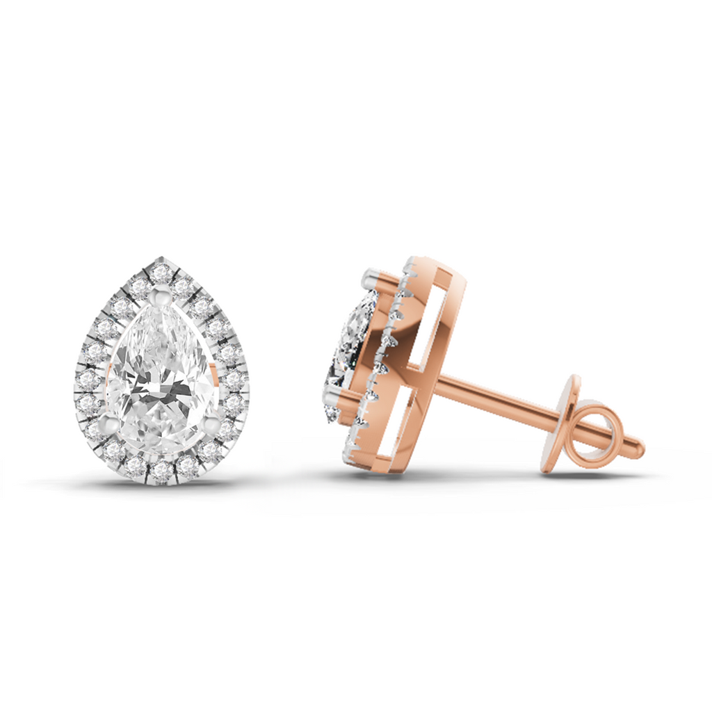 0.86 Carat Pear Halo Stud Earrings 14K - Rose Gold