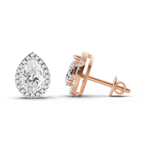 0.86 Carat Pear Halo Stud Earrings 14K - Rose Gold