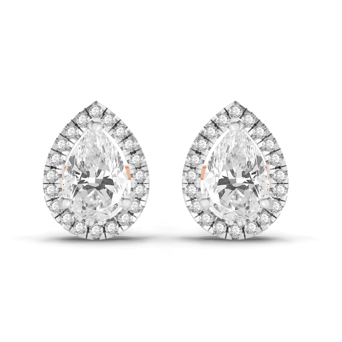 0.86 Carat Pear Halo Stud Earrings 14K - Rose Gold