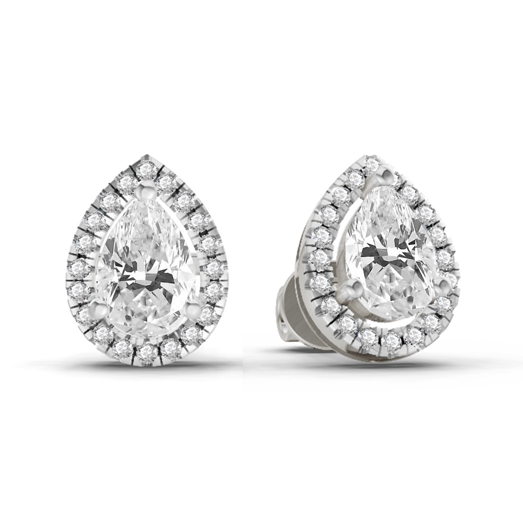 0.86 Carat Pear Halo Stud Earrings 14K - White Gold
