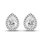 0.86 Carat Pear Halo Stud Earrings 14K - White Gold