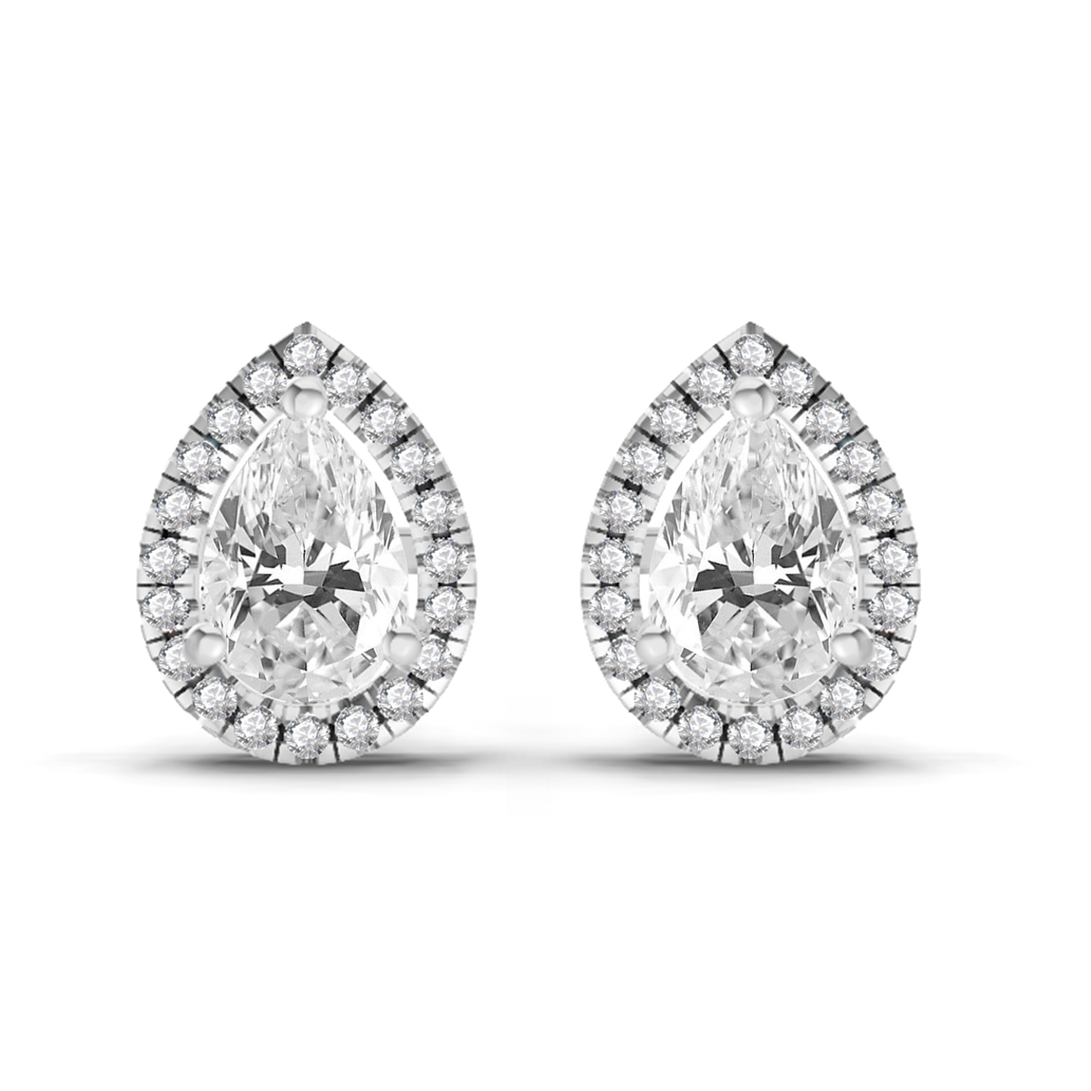 0.86 Carat Pear Halo Stud Earrings 14K - White Gold
