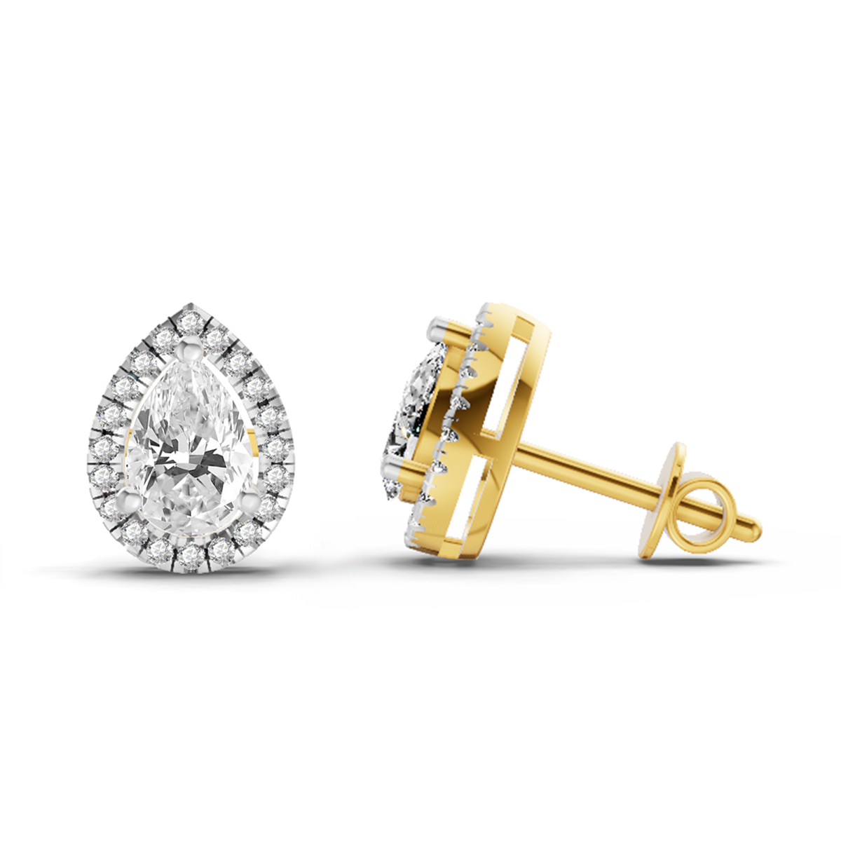 0.86 Carat Pear Halo Stud Earrings 14K