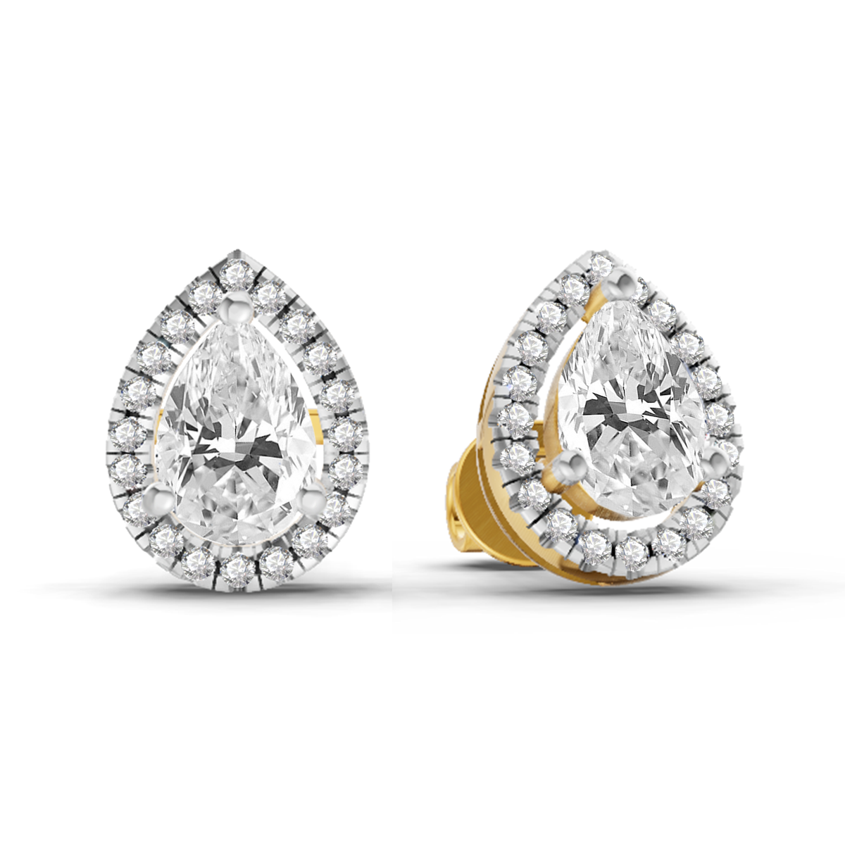 0.86 Carat Pear Halo Stud Earrings 14K