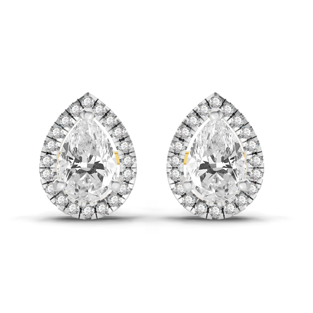 0.86 Carat Pear Halo Stud Earrings 14K