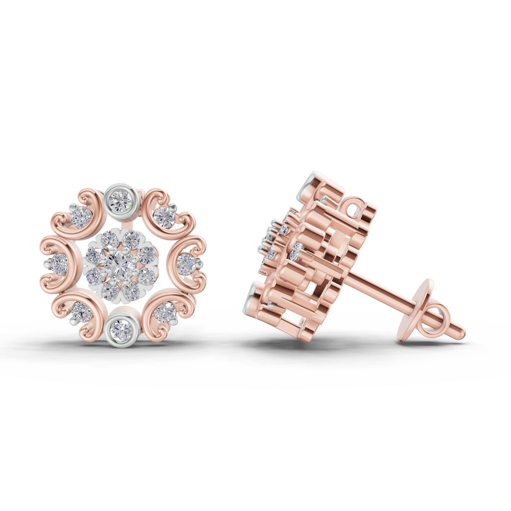 0.37 Carat Round blooming flower Diamond Earrings 14K - Rose Gold