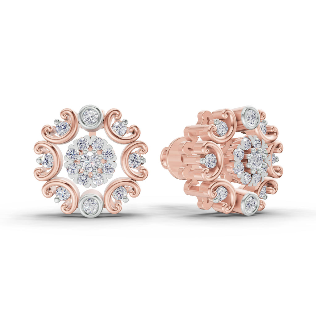 0.37 Carat Round blooming flower Diamond Earrings 14K - Rose Gold
