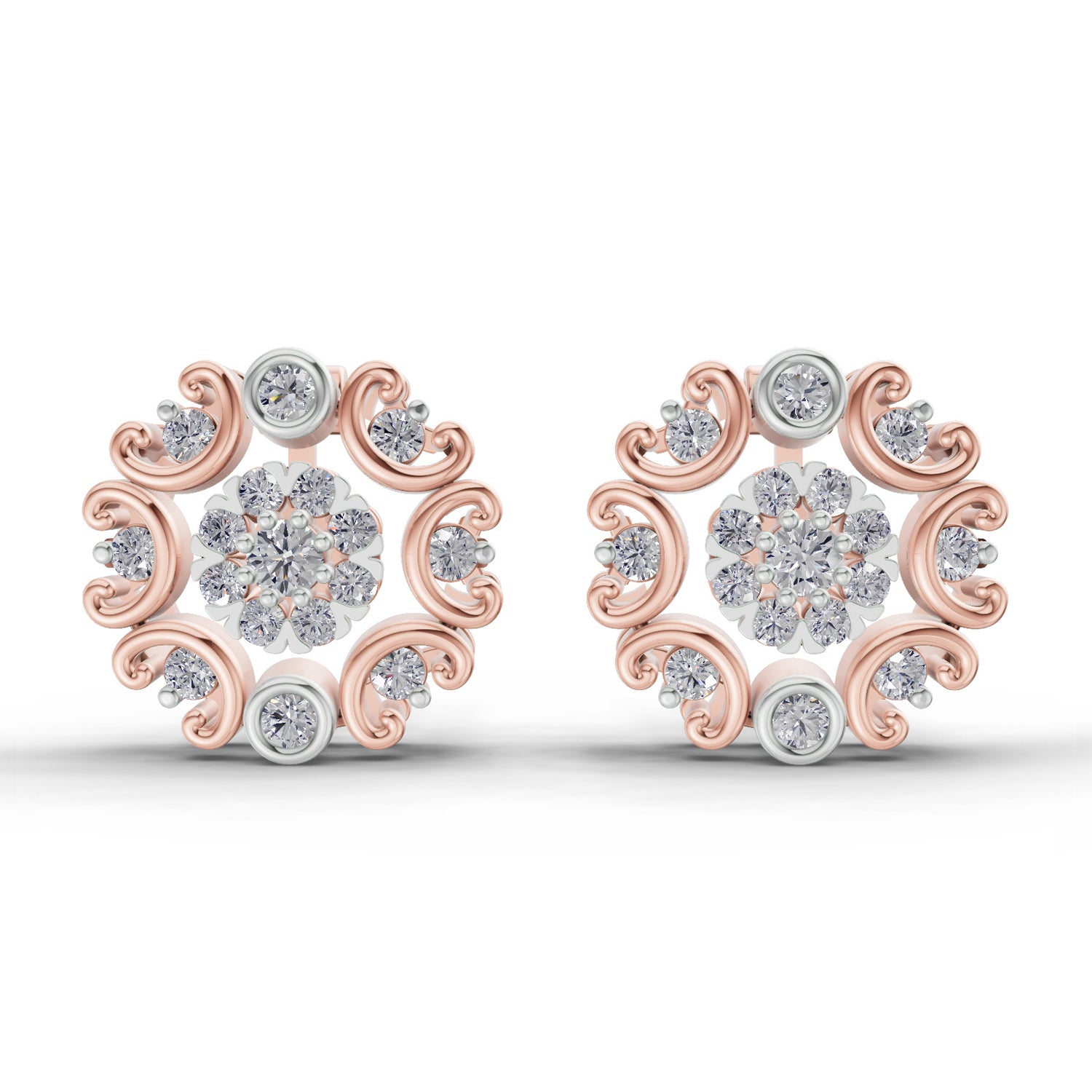 0.37 Carat Round blooming flower Diamond Earrings 14K - Rose Gold