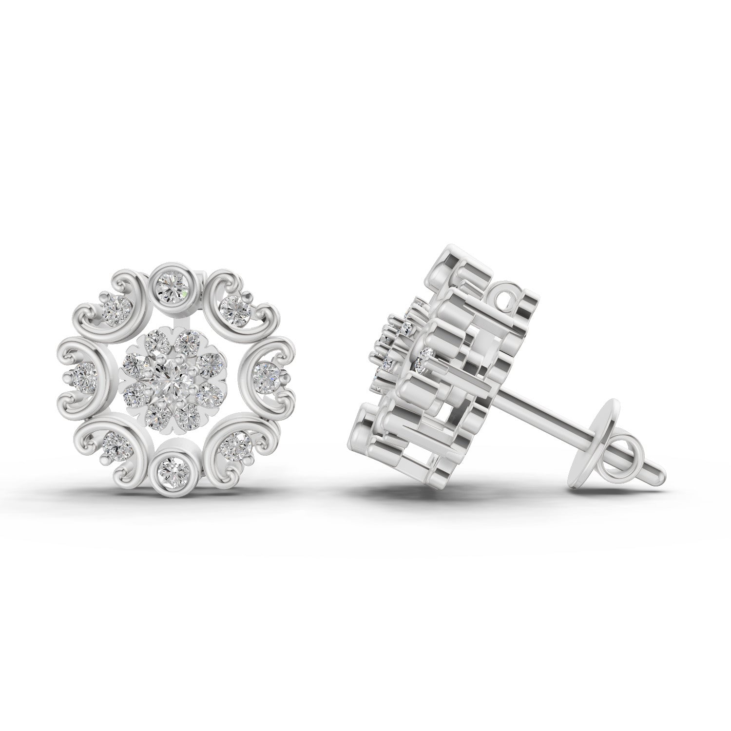 0.37 Carat Round blooming flower Diamond Earrings 14K - White Gold