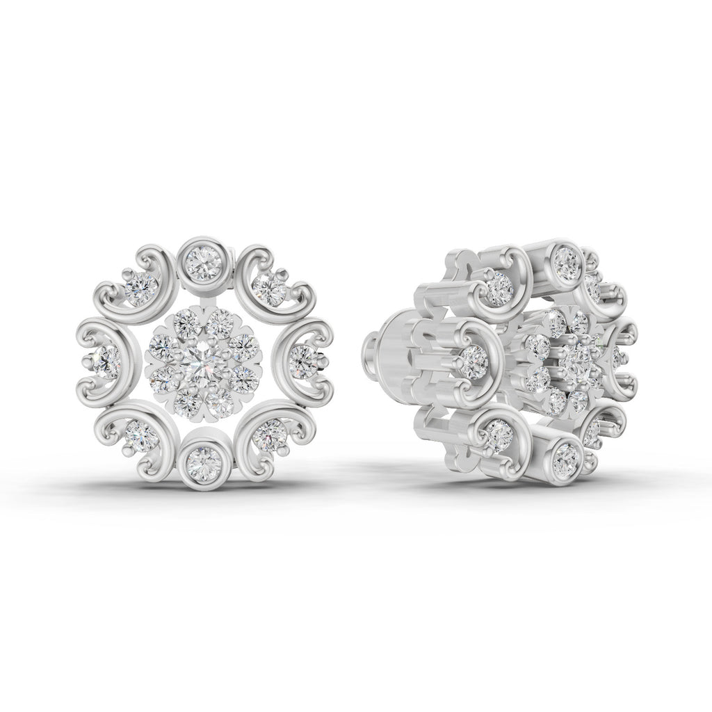 0.37 Carat Round blooming flower Diamond Earrings 14K - White Gold