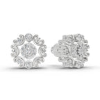 0.37 Carat Round blooming flower Diamond Earrings 14K - White Gold