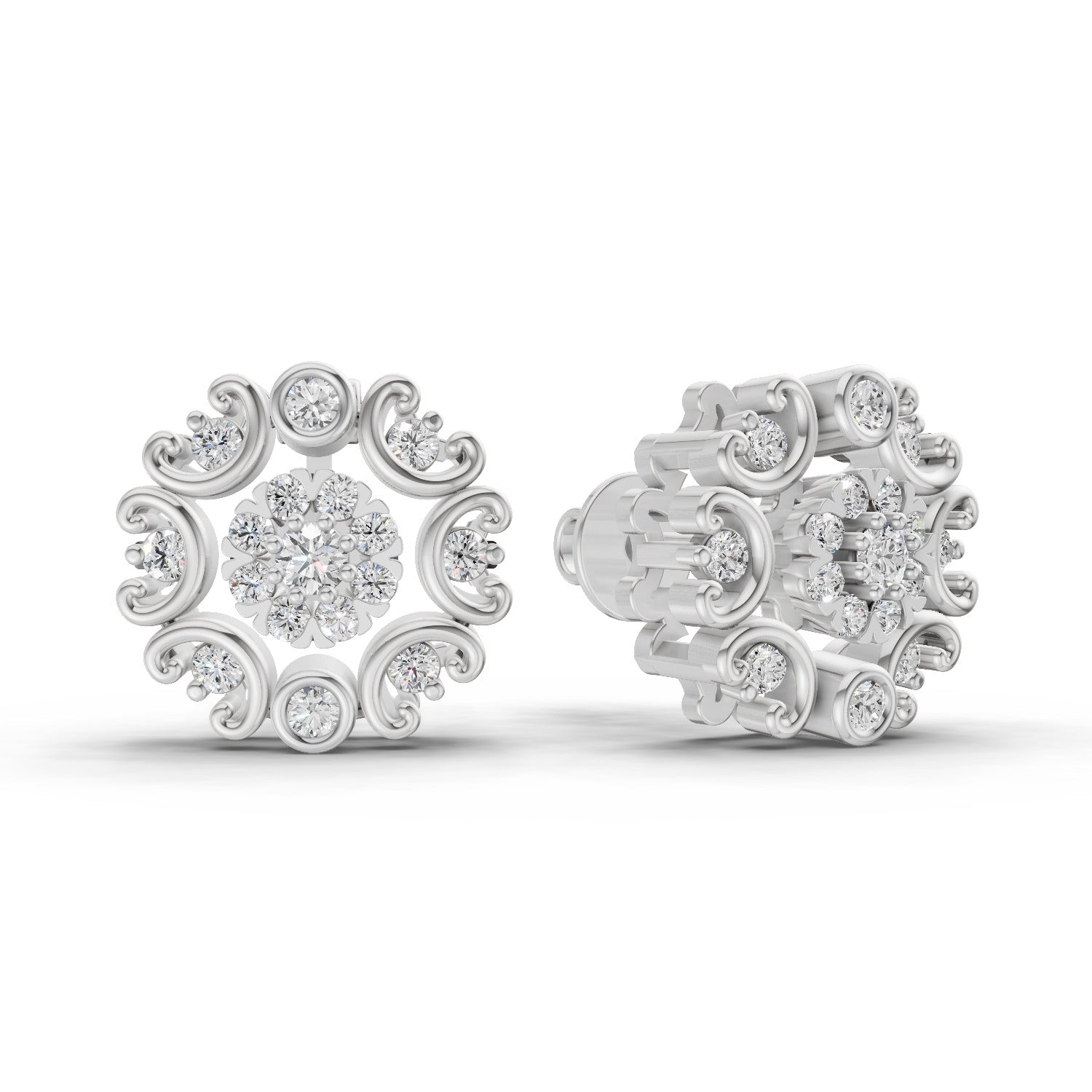 0.37 Carat Round blooming flower Diamond Earrings 14K - White Gold