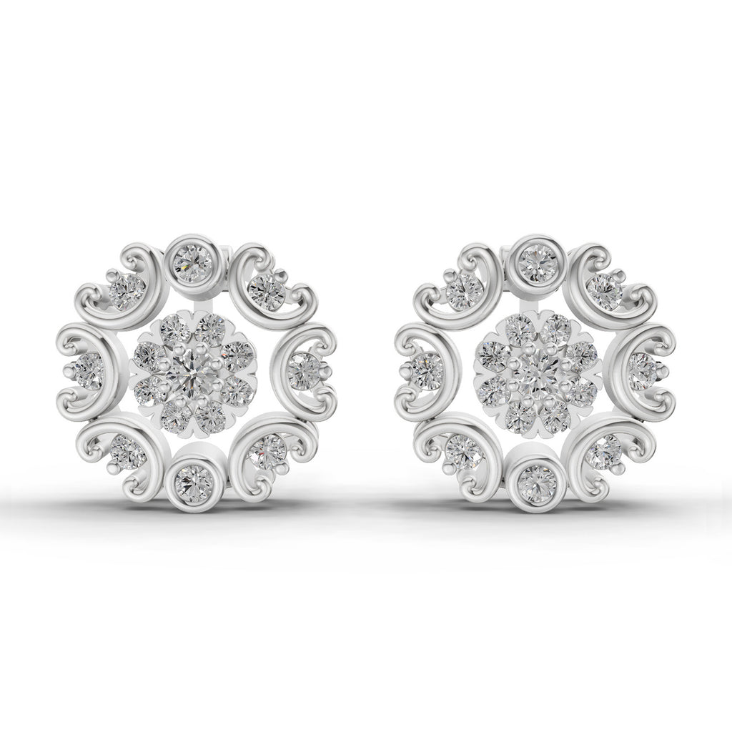 0.37 Carat Round blooming flower Diamond Earrings 14K - White Gold