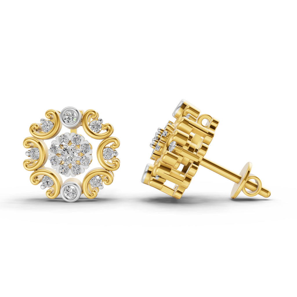 0.37 Carat Round blooming flower Diamond Earrings 14K