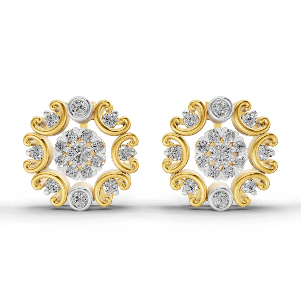 0.37 Carat Round blooming flower Diamond Earrings 14K