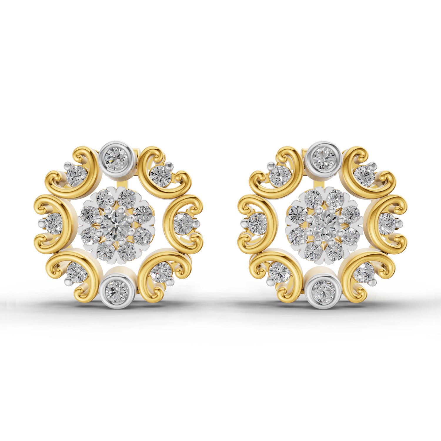 0.37 Carat Round blooming flower Diamond Earrings 14K