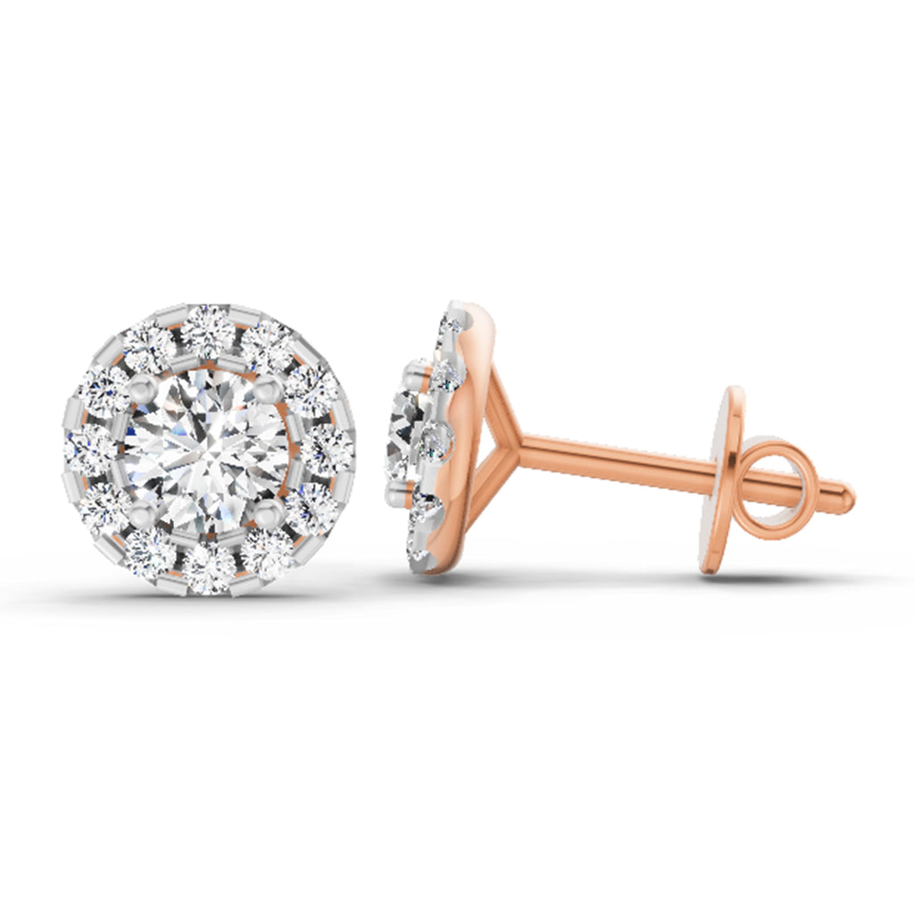 1 Carat Round Halo Stud Earrings 14K - Rose Gold