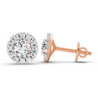 1 Carat Round Halo Stud Earrings 14K - Rose Gold