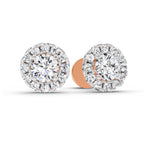1 Carat Round Halo Stud Earrings 14K - Rose Gold