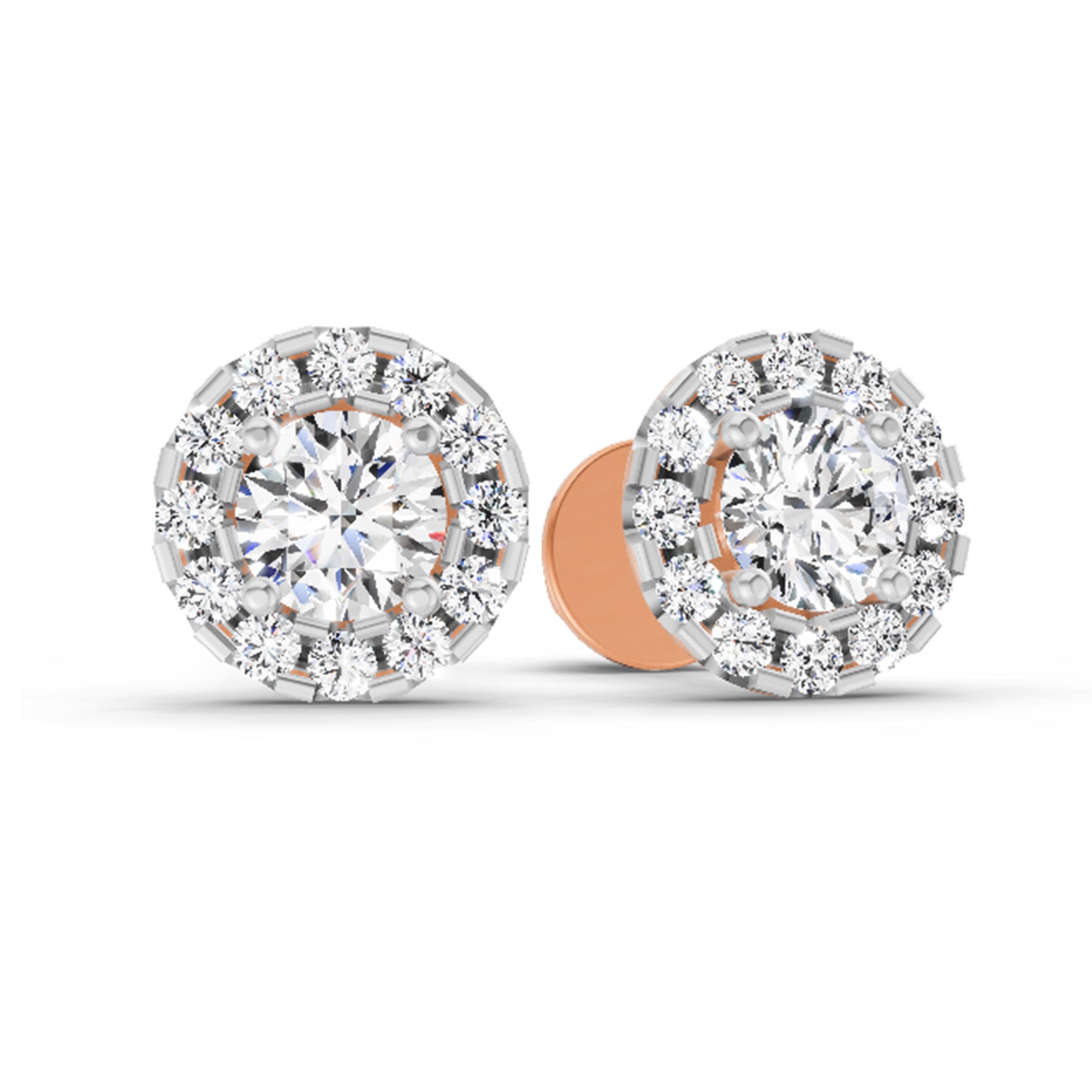 1 Carat Round Halo Stud Earrings 14K - Rose Gold