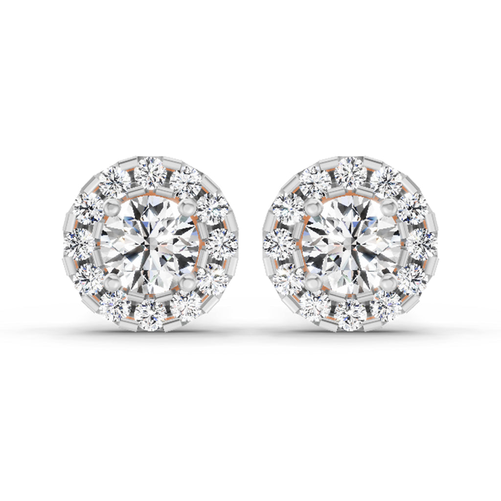 1 Carat Round Halo Stud Earrings 14K - Rose Gold