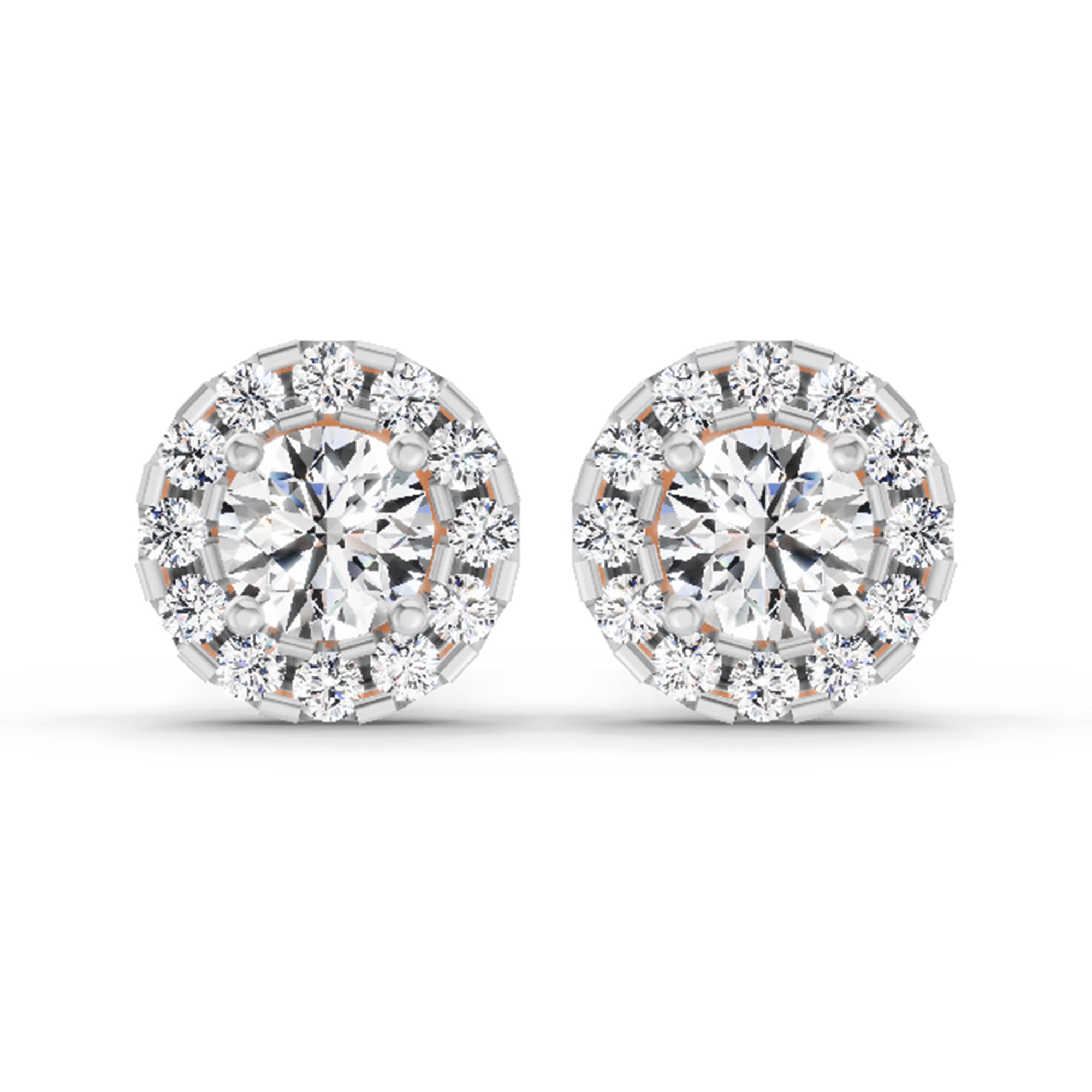 1 Carat Round Halo Stud Earrings 14K - Rose Gold