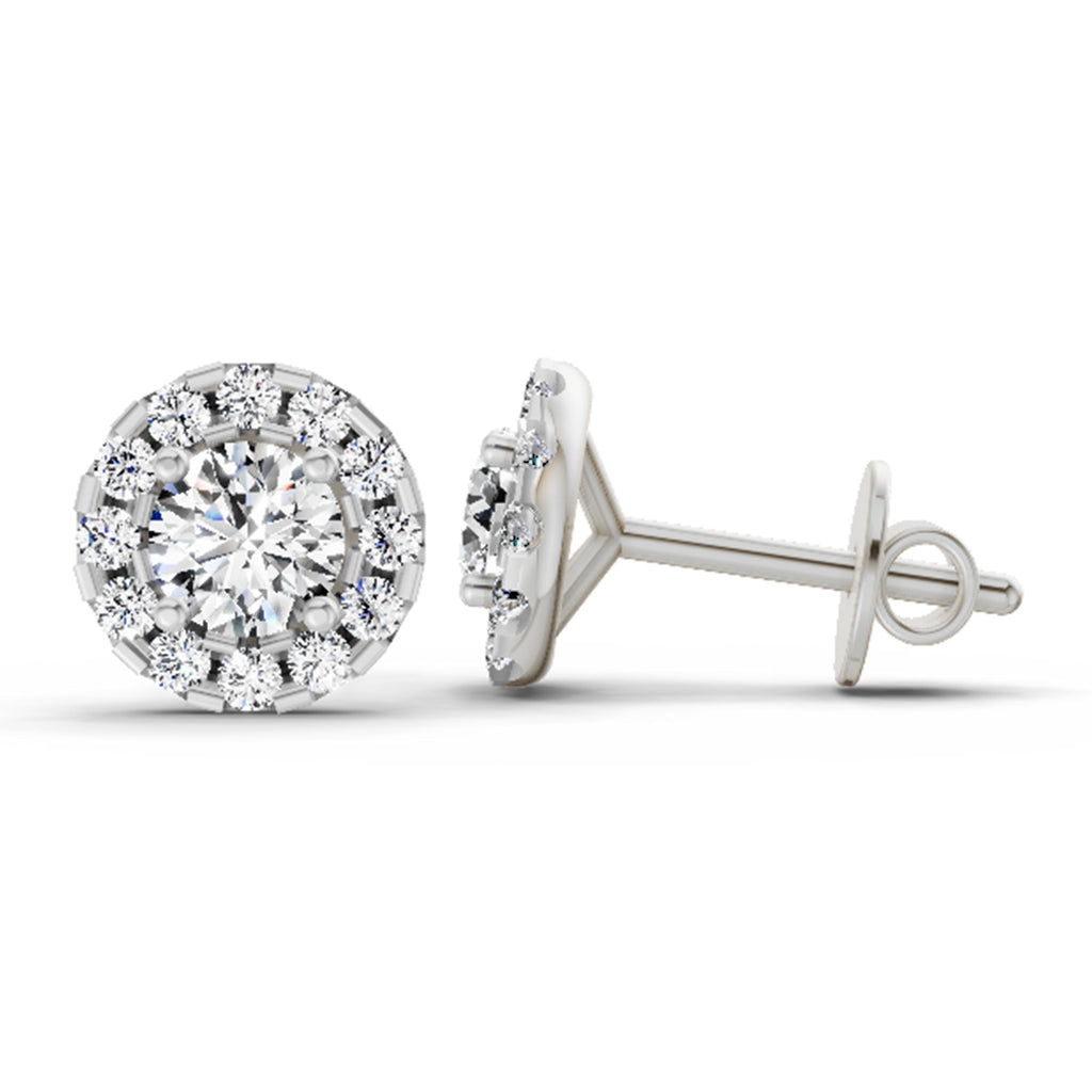 1 Carat Round Halo Stud Earrings 14K - White Gold