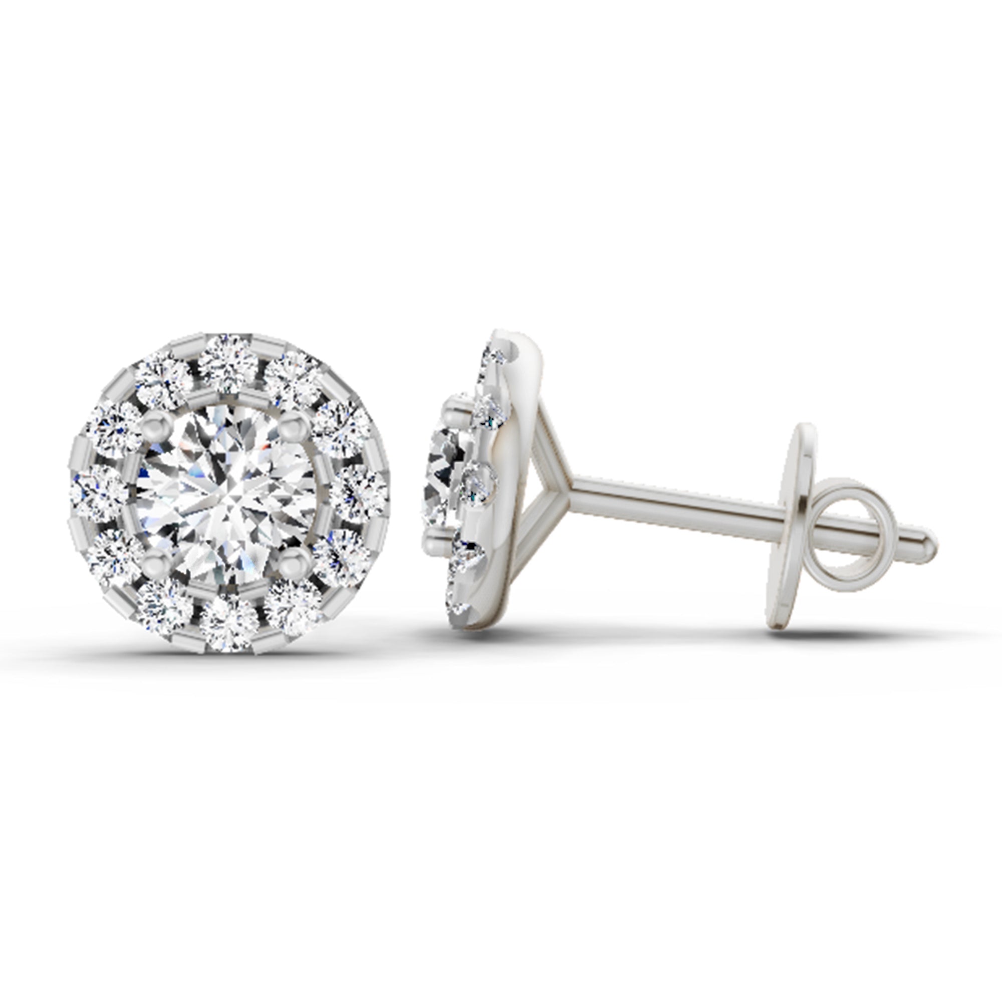 1 Carat Round Halo Stud Earrings 14K - White Gold