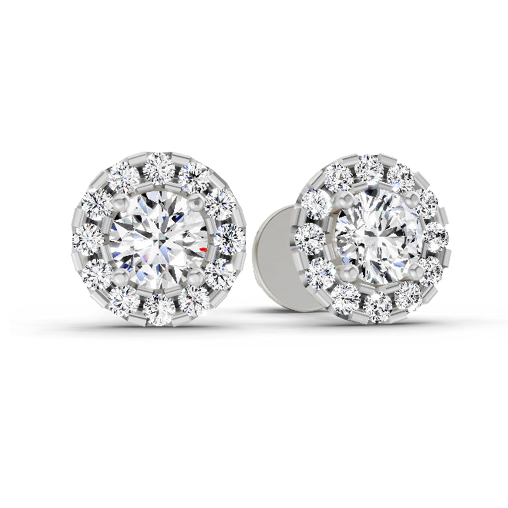 1 Carat Round Halo Stud Earrings 14K - White Gold