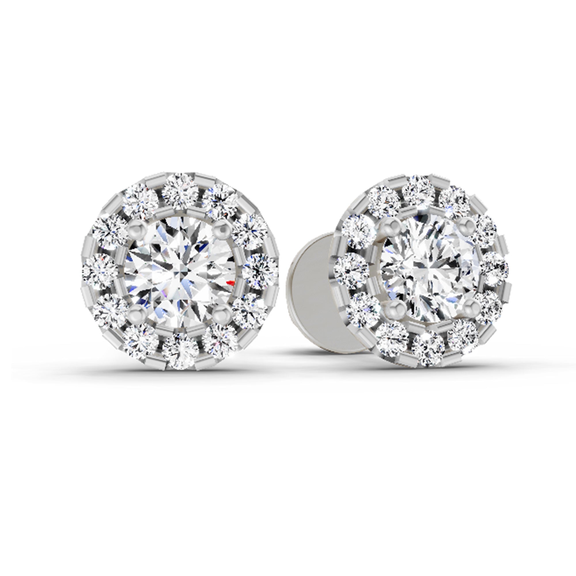 1 Carat Round Halo Stud Earrings 14K - White Gold