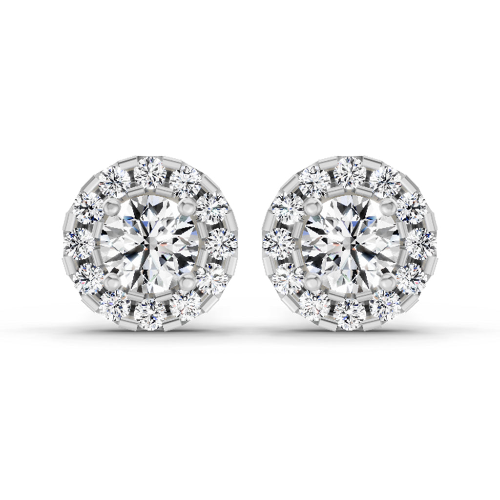 1 Carat Round Halo Stud Earrings 14K - White Gold