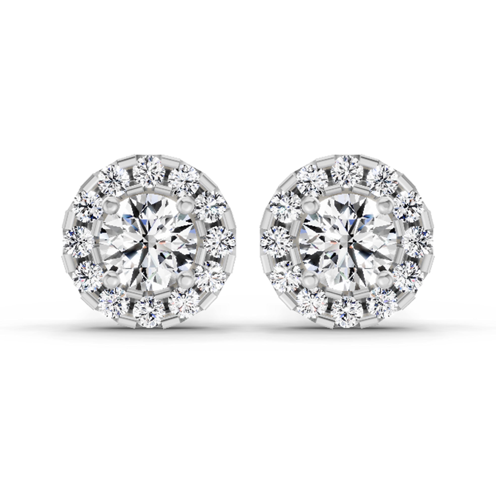 1 Carat Round Halo Stud Earrings 14K - White Gold