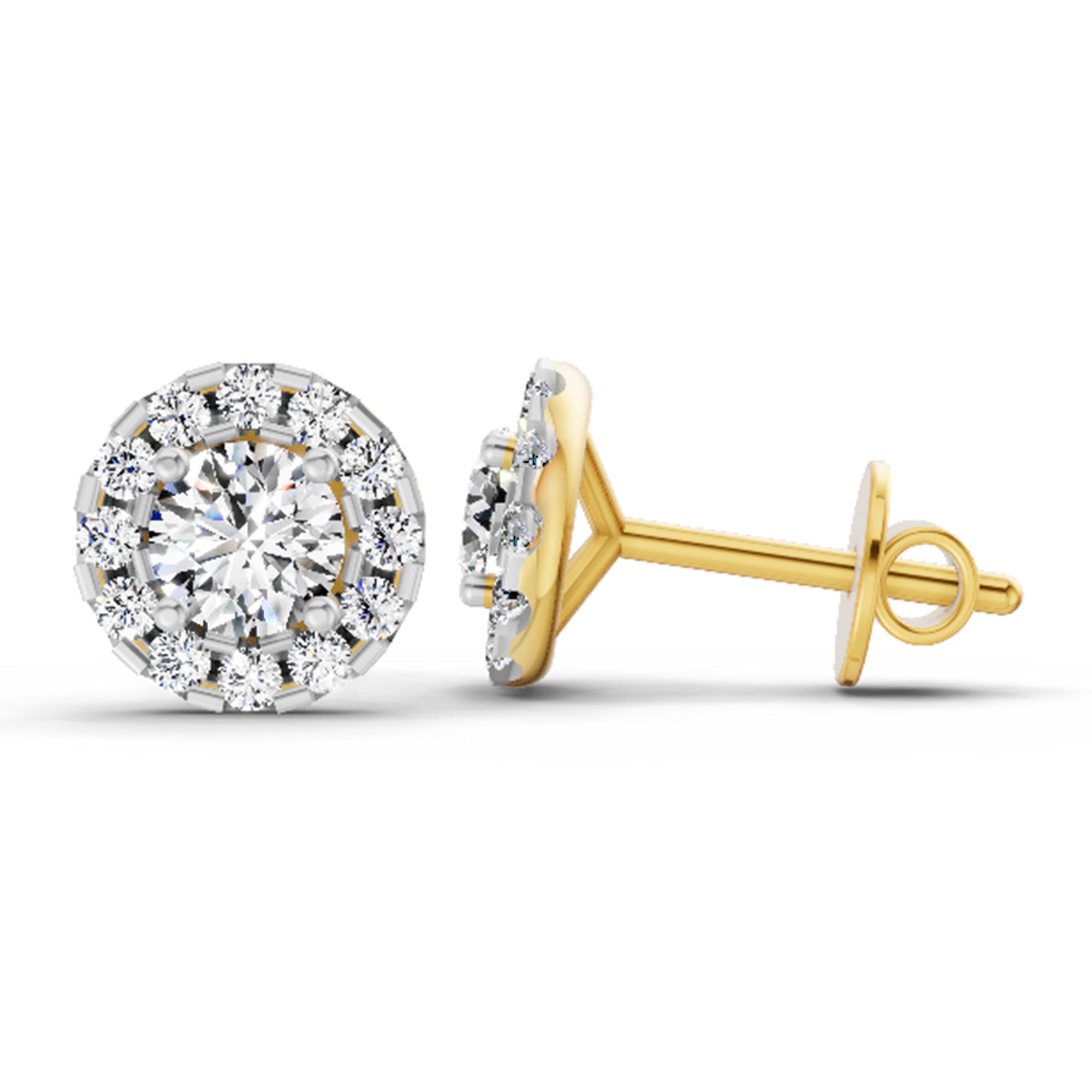 1 Carat Round Halo Stud Earrings 14K