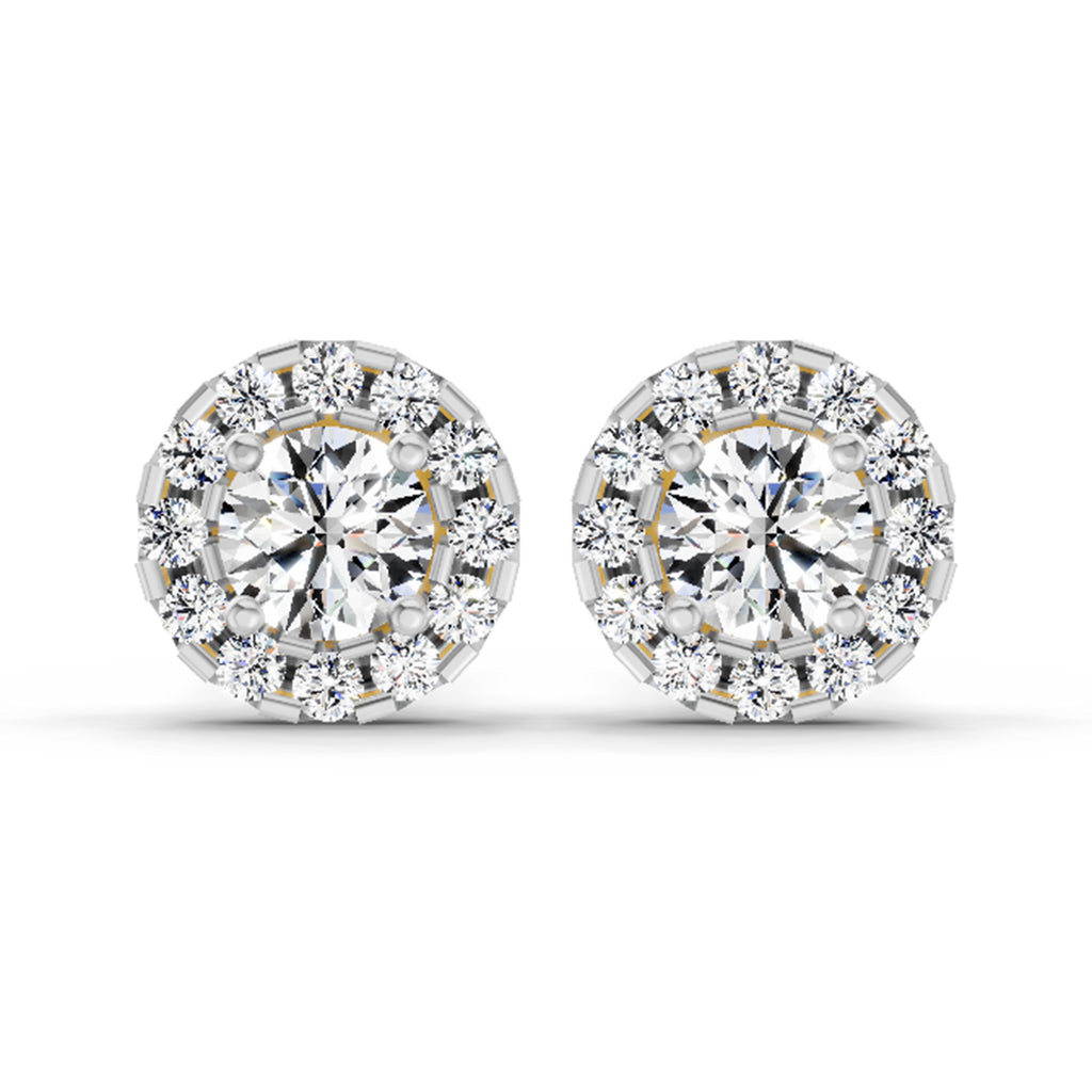 1 Carat Round Halo Stud Earrings 14K