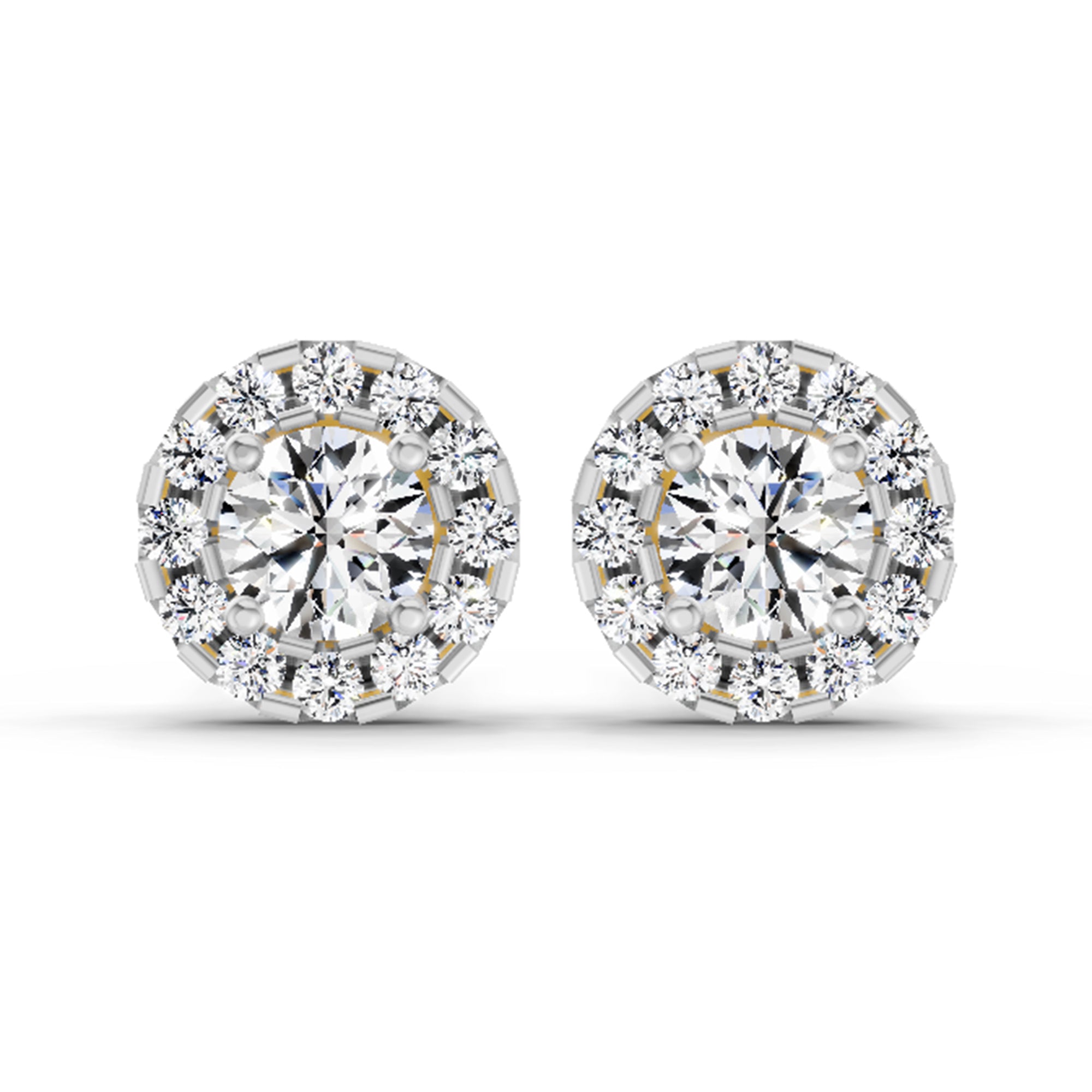 1 Carat Round Halo Stud Earrings 14K