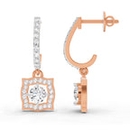 0.99 Carat Round Halo Drop Earrings 14K - Rose Gold