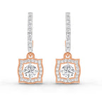 0.99 Carat Round Halo Drop Earrings 14K - Rose Gold