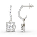 0.99 Carat Round Halo Drop Earrings 14K - White Gold