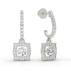 0.99 Carat Round Halo Drop Earrings 14K - White Gold